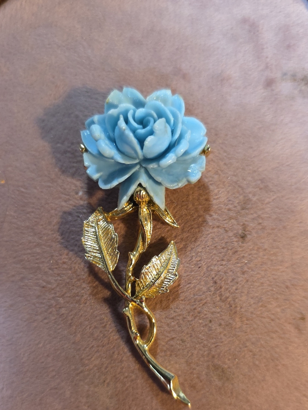 Vintage Signed Gerry’s Blue Carved Rose Brooch